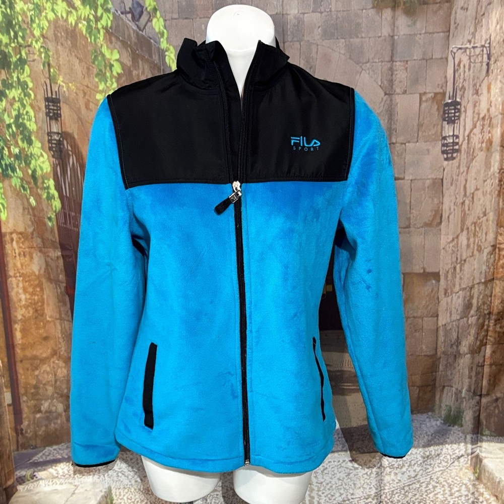 Fila Women's Black and Bright Blue Fleece Jacket